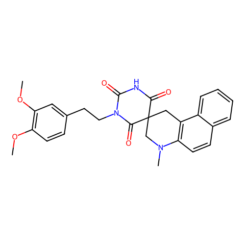3'-[2-(3,4-dimethoxyphenyl)ethyl]-6'-hydroxy-4-methyl-3,4-dihydro-1H,2'H-spiro[benzo[f]quinoline-2,5'-pyrimidine]-2',4'(3'H)-dione structure