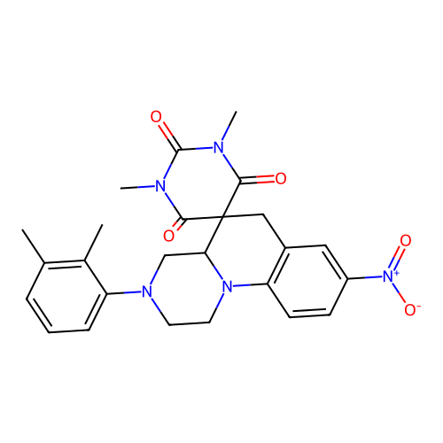 3'-(2,3-dimethylphenyl)-1,3-dimethyl-8'-nitrospiro[1,3-diazinane-5,5'-2,4,4a,6-tetrahydro-1H-pyrazino[1,2-a]quinoline]-2,4,6-trione structure