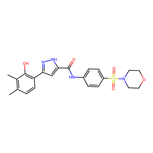 5-(2-hydroxy-3,4-dimethylphenyl)-N-[4-(morpholin-4-ylsulfonyl)phenyl]-1H-pyrazole-3-carboxamide structure