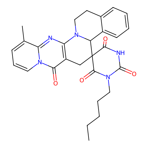 12-methyl-1'-pentyl-15,16-dihydro-1'H,4bH-spiro[pyrido[1'',2'':1',2']pyrimido[5',4':5,6]pyrido[2,1-a]isoquinoline-5,5'-pyrimidine]-2',4',6',7(3'H,6H)-tetraone structure