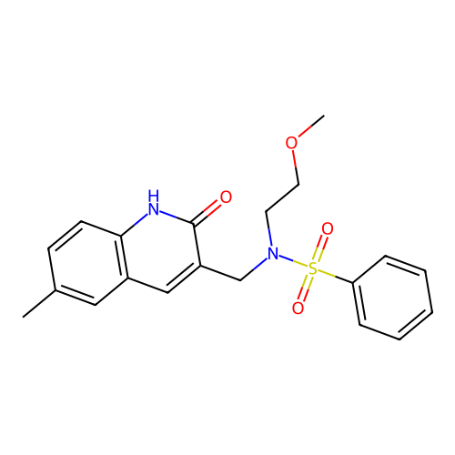 N-(2-methoxyethyl)-N-[(6-methyl-2-oxo-1H-quinolin-3-yl)methyl]benzenesulfonamide structure