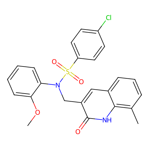4-chloro-N-(2-methoxyphenyl)-N-[(8-methyl-2-oxo-1H-quinolin-3-yl)methyl]benzenesulfonamide structure