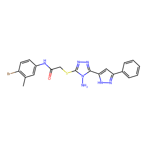2-((4-amino-5-(3-phenyl-1H-pyrazol-5-yl)-4H-1,2,4-triazol-3-yl)thio)-N-(4-bromo-3-methylphenyl)acetamide structure