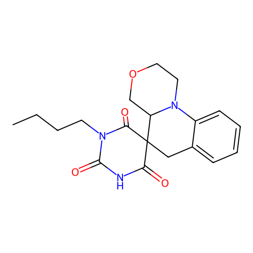 3'-butyl-6'-hydroxy-1,2,4,4a-tetrahydro-2'H,6H-spiro[1,4-oxazino[4,3-a]quinoline-5,5'-pyrimidine]-2',4'(3'H)-dione structure