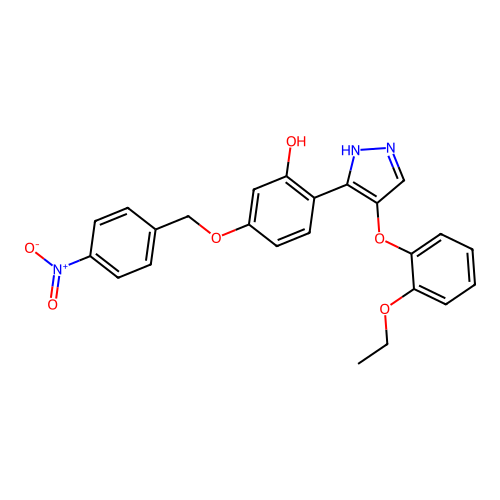 2-(4-(2-ethoxyphenoxy)-1H-pyrazol-3-yl)-5-((4-nitrobenzyl)oxy)phenol structure