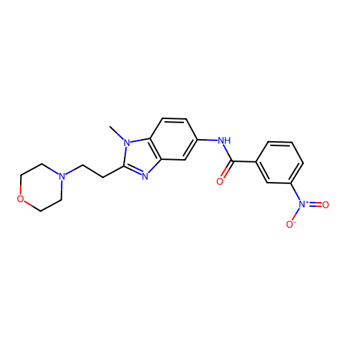 N-{1-methyl-2-[2-(morpholin-4-yl)ethyl]-1H-benzimidazol-5-yl}-3-nitrobenzamide structure