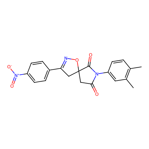 7-(3,4-dimethylphenyl)-3-(4-nitrophenyl)-1-oxa-2,7-diazaspiro[4.4]non-2-ene-6,8-dione structure