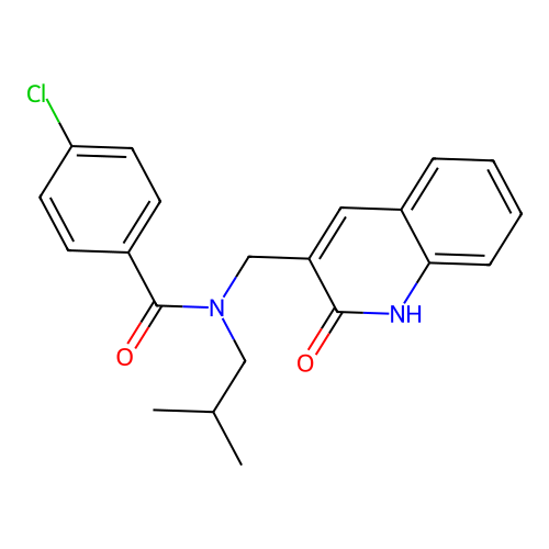 4-chloro-N-(2-methylpropyl)-N-[(2-oxo-1H-quinolin-3-yl)methyl]benzamide structure