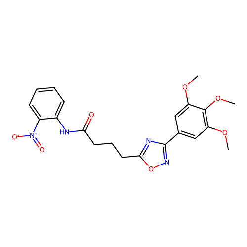 N-(2-nitrophenyl)-4-[3-(3,4,5-trimethoxyphenyl)-1,2,4-oxadiazol-5-yl]butanamide structure