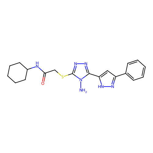 2-[4-amino-5-(3-phenylpyrazol-5-yl)(1,2,4-triazol-3-ylthio)]-N-cyclohexylaceta mide structure