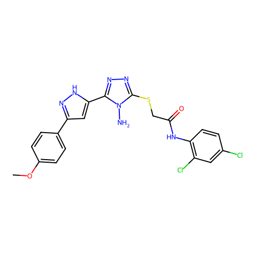 2-((4-amino-5-(3-(4-methoxyphenyl)-1H-pyrazol-5-yl)-4H-1,2,4-triazol-3-yl)thio)-N-(2,4-dichlorophenyl)acetamide structure