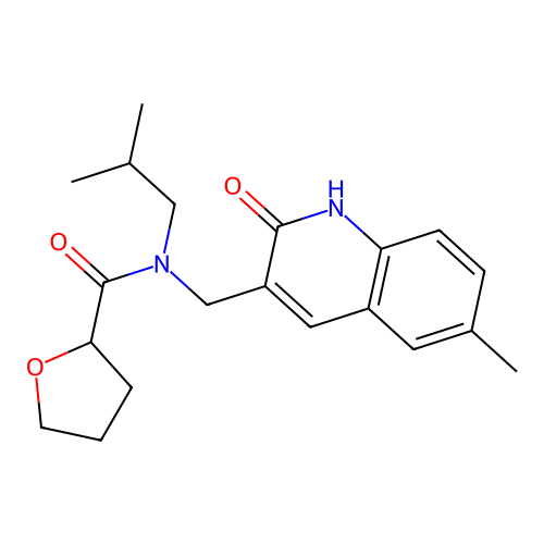 N-((2-hydroxy-6-methylquinolin-3-yl)methyl)-N-isobutyltetrahydrofuran-2-carboxamide structure