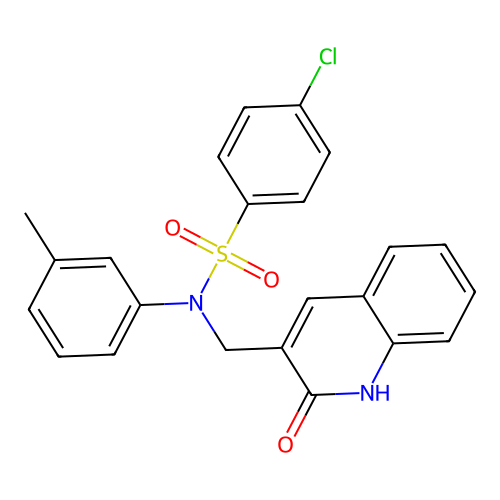 4-chloro-N-(3-methylphenyl)-N-[(2-oxo-1H-quinolin-3-yl)methyl]benzenesulfonamide structure