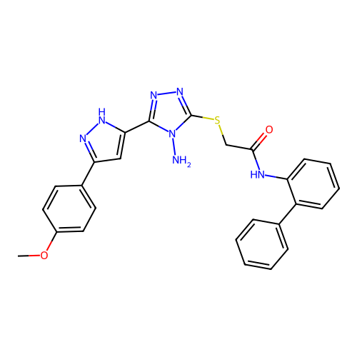 2-({4-amino-5-[5-(4-methoxyphenyl)-1H-pyrazol-3-yl]-4H-1,2,4-triazol-3-yl}sulfanyl)-N-(biphenyl-2-yl)acetamide structure