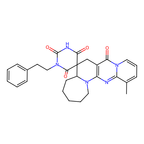 13-methyl-1'-phenethyl-1,2,3,4,5,5a-hexahydro-1'H-spiro[pyrido[1'',2'':1',2']pyrimido[5',4':5,6]pyrido[1,2-a]azepine-6,5'-pyrimidine]-2',4',6',8(3'H,7H)-tetraone structure