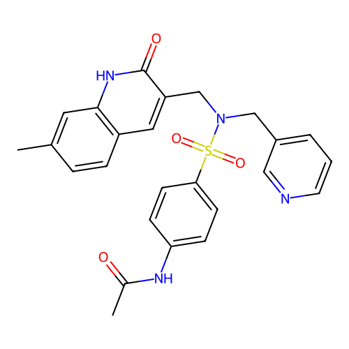 N-[4-[(7-methyl-2-oxo-1H-quinolin-3-yl)methyl-(pyridin-3-ylmethyl)sulfamoyl]phenyl]acetamide structure