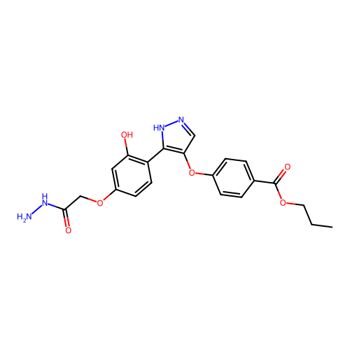 4-[3-(4-Hydrazinocarbonylmethoxy-2-hydroxy-phenyl)-1H-pyrazol-4-yloxy]-benzoic acid propyl ester structure