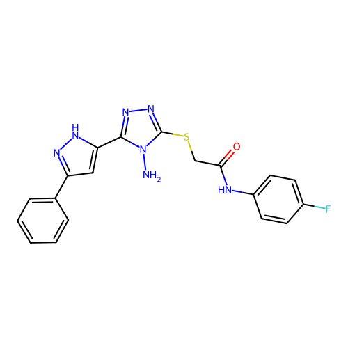2-((4-amino-5-(3-phenyl-1H-pyrazol-5-yl)-4H-1,2,4-triazol-3-yl)thio)-N-(4-fluorophenyl)acetamide structure