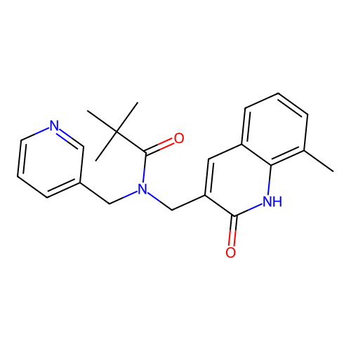 2,2-dimethyl-N-[(8-methyl-2-oxo-1H-quinolin-3-yl)methyl]-N-(pyridin-3-ylmethyl)propanamide structure