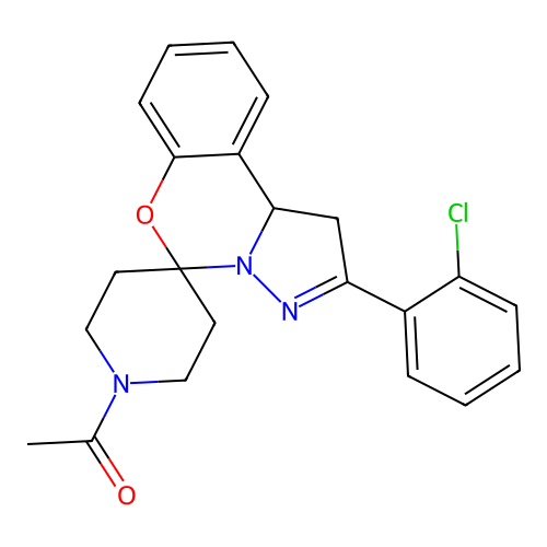 1-(2-(2-chlorophenyl)-1,10b-dihydrospiro[benzo[e]pyrazolo[1,5-c][1,3]oxazine-5,4'-piperidin]-1'-yl)ethanone structure