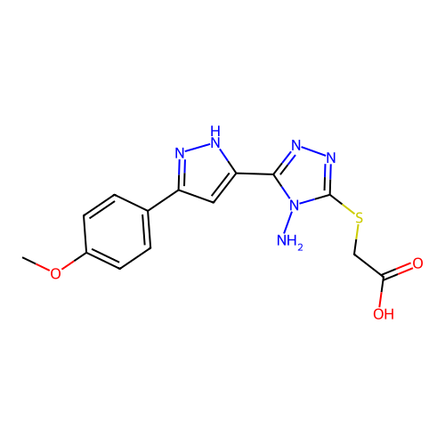 2-{4-amino-5-[3-(4-methoxyphenyl)pyrazol-5-yl]-1,2,4-triazol-3-ylthio}acetic a cid structure