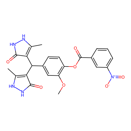 4-[bis(5-hydroxy-3-methyl-1H-pyrazol-4-yl)methyl]-2-methoxyphenyl 3-nitrobenzoate structure