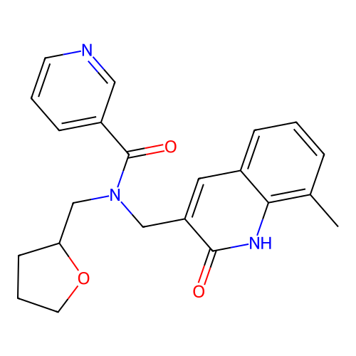 N-[(8-methyl-2-oxo-1H-quinolin-3-yl)methyl]-N-(oxolan-2-ylmethyl)pyridine-3-carboxamide structure