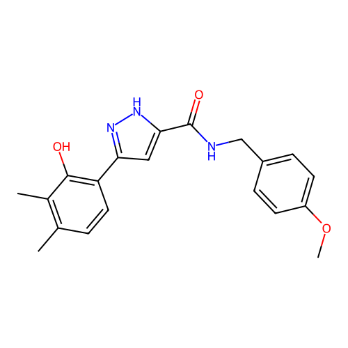 5-(2-hydroxy-3,4-dimethylphenyl)-N-(4-methoxybenzyl)-1H-pyrazole-3-carboxamide structure