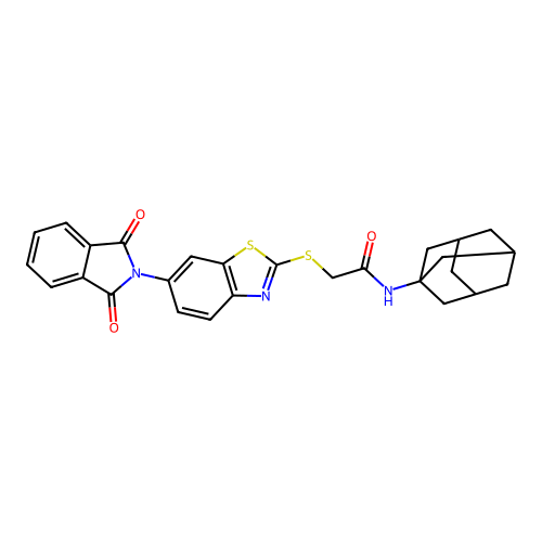 N-(1-adamantyl)-2-[[6-(1,3-dioxoisoindol-2-yl)-1,3-benzothiazol-2-yl]sulfanyl]acetamide structure