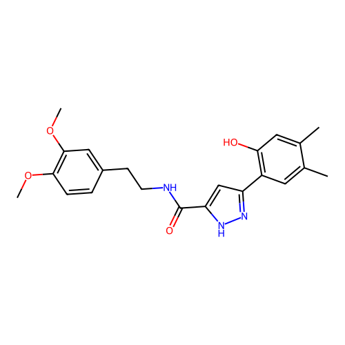 N-[2-(3,4-dimethoxyphenyl)ethyl]-5-(2-hydroxy-4,5-dimethylphenyl)-1H-pyrazole-3-carboxamide structure
