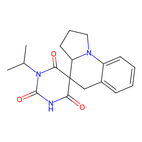 1-isopropyl-2',3',3a',5'-tetrahydro-1H,1'H-spiro[pyrimidine-5,4'-pyrrolo[1,2-a]quinoline]-2,4,6(3H)-trione structure