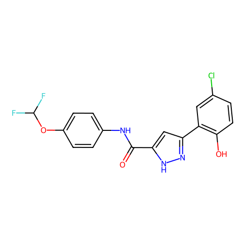 3-(5-chloro-2-hydroxyphenyl)-N-(4-(difluoromethoxy)phenyl)-1H-pyrazole-5-carboxamide structure