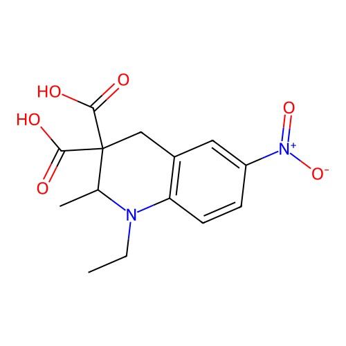 1-ethyl-2-methyl-6-nitro-1,4-dihydroquinoline-3,3(2H)-dicarboxylic acid structure