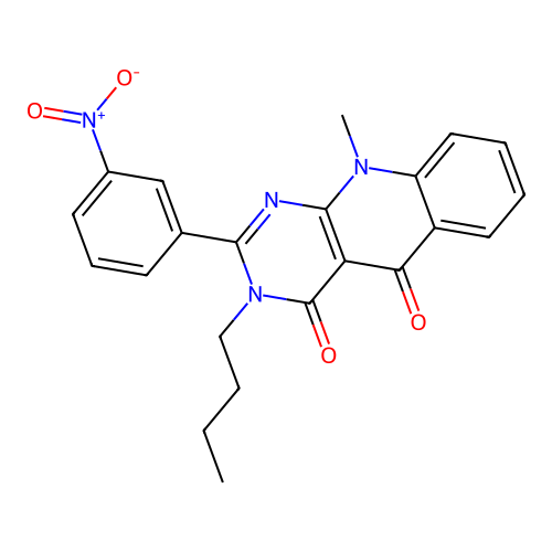 3-butyl-10-methyl-2-(3-nitrophenyl)pyrimido[4,5-b]quinoline-4,5(3H,10H)-dione structure