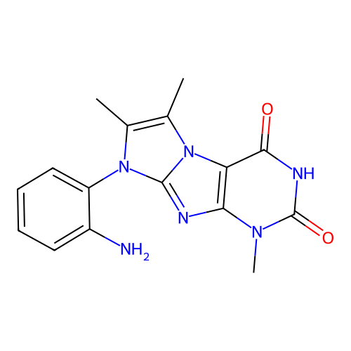 8-(2-aminophenyl)-1,6,7-trimethyl-1H-imidazo[2,1-f]purine-2,4(3H,8H)-dione structure