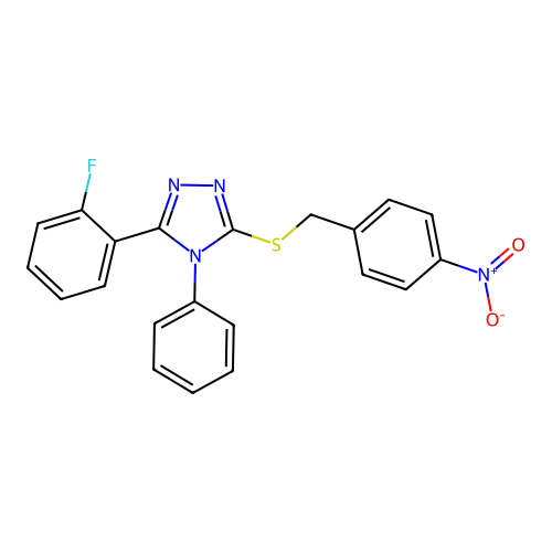 3-(2-Fluorophenyl)-5-[(4-nitrophenyl)methylthio]-4-phenyl-1,2,4-triazole structure