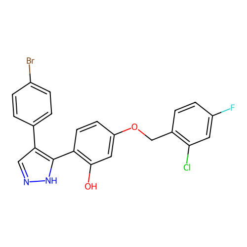 2-[4-(4-bromophenyl)-1H-pyrazol-3-yl]-5-[(2-chloro-4-fluorobenzyl)oxy]phenol structure