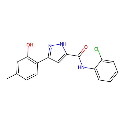 N-(2-chlorophenyl)-5-(2-hydroxy-4-methylphenyl)-1H-pyrazole-3-carboxamide structure