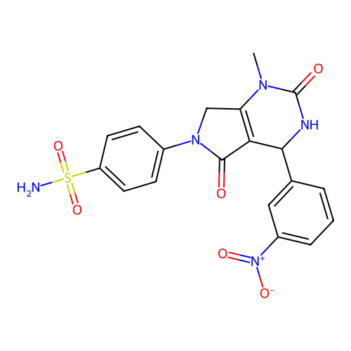 4-(1-methyl-4-(3-nitrophenyl)-2,5-dioxo-3,4-dihydro-1H-pyrrolo[3,4-d]pyrimidin-6(2H,5H,7H)-yl)benzenesulfonamide structure