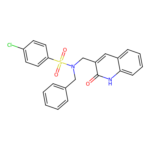N-benzyl-4-chloro-N-[(2-oxo-1,2-dihydroquinolin-3-yl)methyl]benzenesulfonamide structure