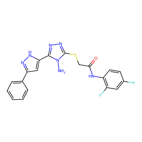 2-((4-amino-5-(3-phenyl-1H-pyrazol-5-yl)-4H-1,2,4-triazol-3-yl)thio)-N-(2,4-difluorophenyl)acetamide structure