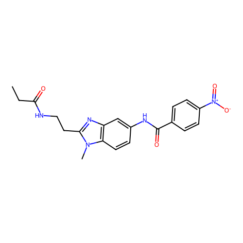 N-{1-methyl-2-[2-(propanoylamino)ethyl]-1H-benzimidazol-5-yl}-4-nitrobenzamide structure