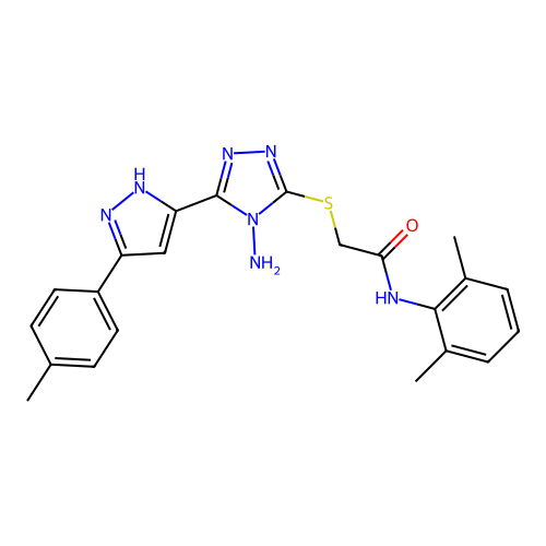 2-((4-amino-5-(3-(p-tolyl)-1H-pyrazol-5-yl)-4H-1,2,4-triazol-3-yl)thio)-N-(2,6-dimethylphenyl)acetamide structure