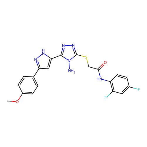 2-((4-amino-5-(3-(4-methoxyphenyl)-1H-pyrazol-5-yl)-4H-1,2,4-triazol-3-yl)thio)-N-(2,4-difluorophenyl)acetamide structure