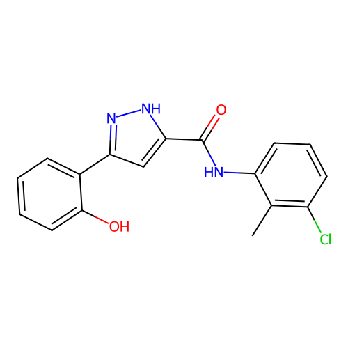 N-(3-chloro-2-methylphenyl)-5-(2-hydroxyphenyl)-1H-pyrazole-3-carboxamide structure