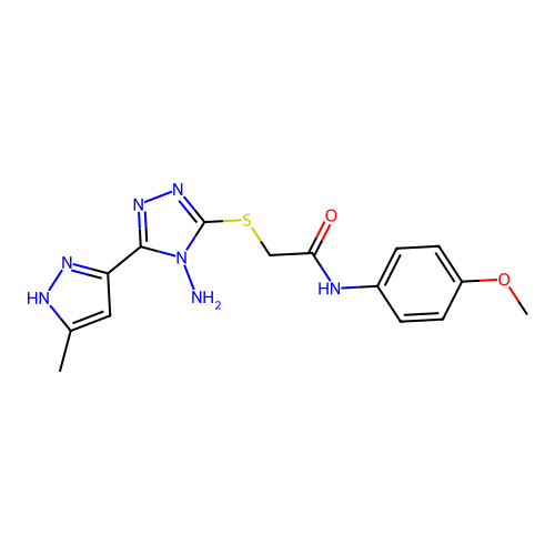 2-((4-amino-5-(3-methyl-1H-pyrazol-5-yl)-4H-1,2,4-triazol-3-yl)thio)-N-(4-methoxyphenyl)acetamide structure