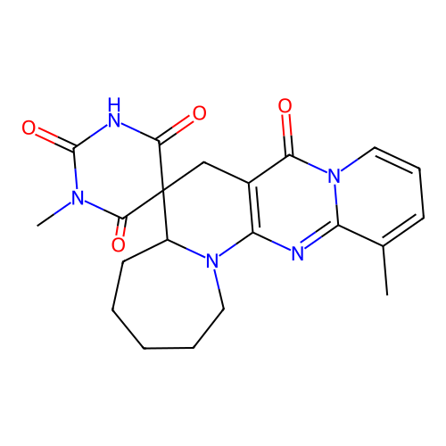 1',13-dimethyl-1,2,3,4,5,5a-hexahydro-1'H-spiro[pyrido[1'',2'':1',2']pyrimido[5',4':5,6]pyrido[1,2-a]azepine-6,5'-pyrimidine]-2',4',6',8(3'H,7H)-tetraone structure