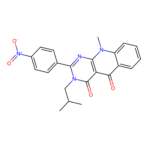 3-isobutyl-10-methyl-2-(4-nitrophenyl)pyrimido[4,5-b]quinoline-4,5(3H,10H)-dione structure
