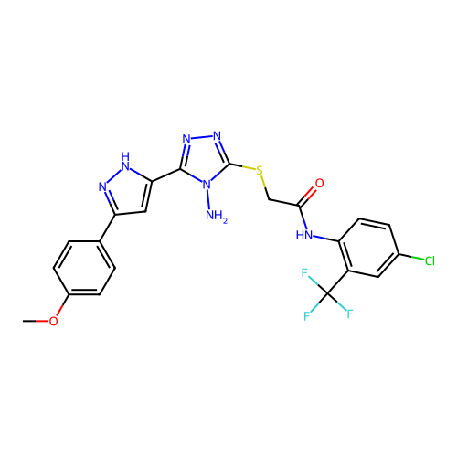2-((4-amino-5-(3-(4-methoxyphenyl)-1H-pyrazol-5-yl)-4H-1,2,4-triazol-3-yl)thio)-N-(4-chloro-2-(trifluoromethyl)phenyl)acetamide structure