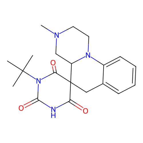 1'-(tert-butyl)-3-methyl-1,2,3,4,4a,6-hexahydro-1'H-spiro[pyrazino[1,2-a]quinoline-5,5'-pyrimidine]-2',4',6'(3'H)-trione structure